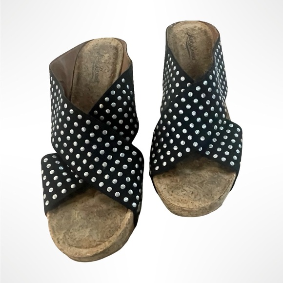 Lucky Brand Studded Black Wedge cork Sandals size 8 - Picture 2 of 5